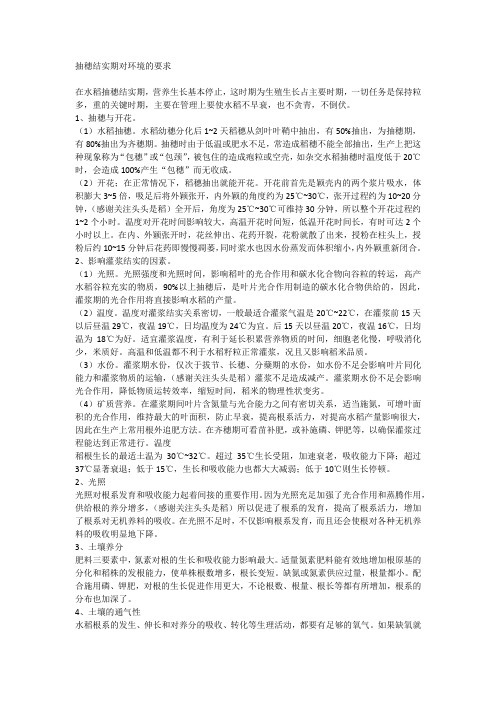 水稻抽穗结实期对环境的要求