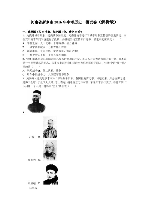 河南省新乡市2016年中考历史一模试卷(解析版)