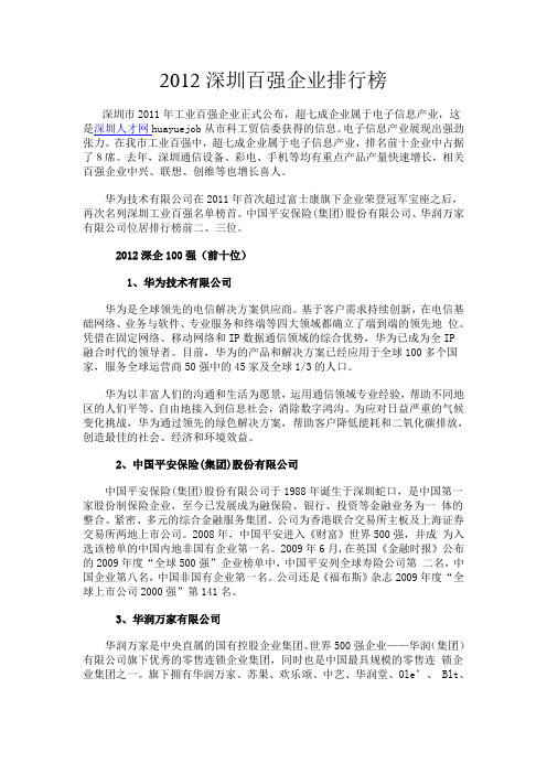 2012深圳百强企业排行榜
