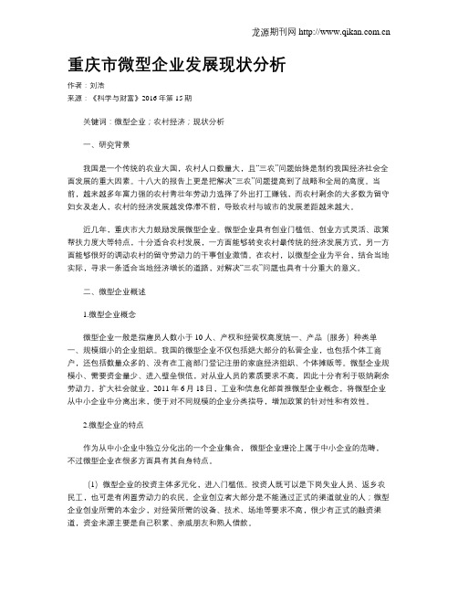 重庆市微型企业发展现状分析