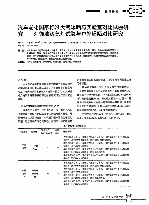 汽车老化国家标准大气曝晒与实验室对比试验研究外饰油漆氙灯试验与户外曝晒对比研究
