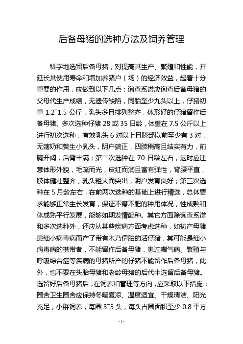 后备母猪的选种方法及饲养管理
