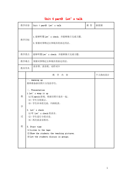 人教版六年级英语下册Unit4partBLet’stalk教案