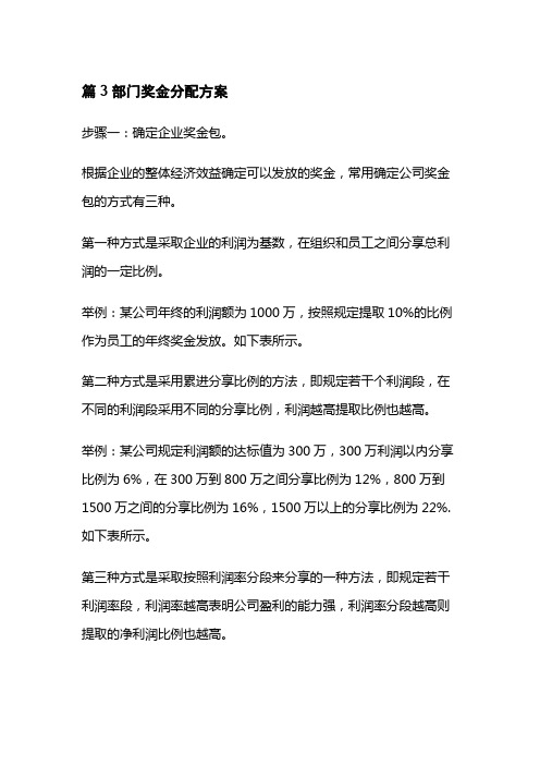 篇3部门奖金分配方案