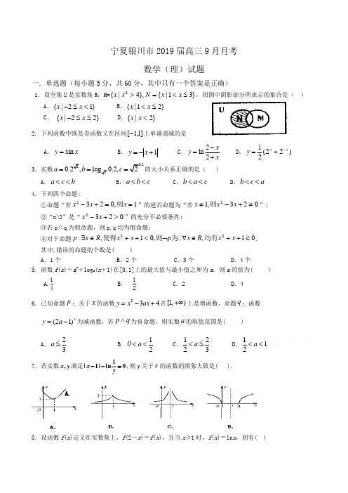 宁夏银川市2019届高三9月月考数学(理)试题Word版含答案