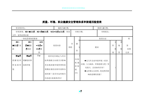 质量、环境、职业健康安全管理体系审核通用检查表