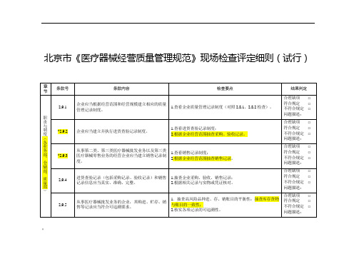 北京市《医疗器械经营质量管理规范》现场检查评定细则(试行)