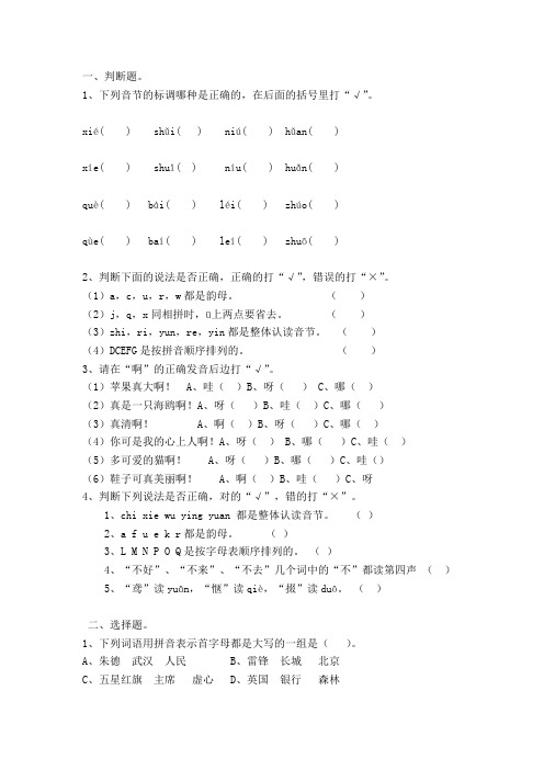拼音练习题 六年级判断题