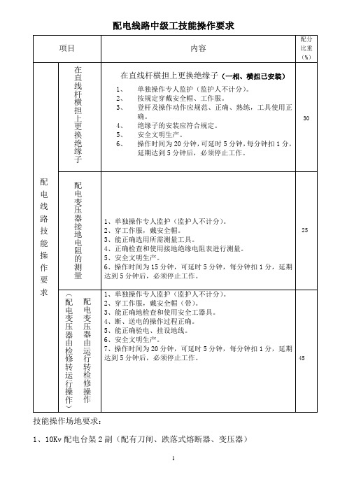 配电线路(中级工)技能要求