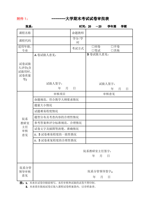 试卷审批表模板