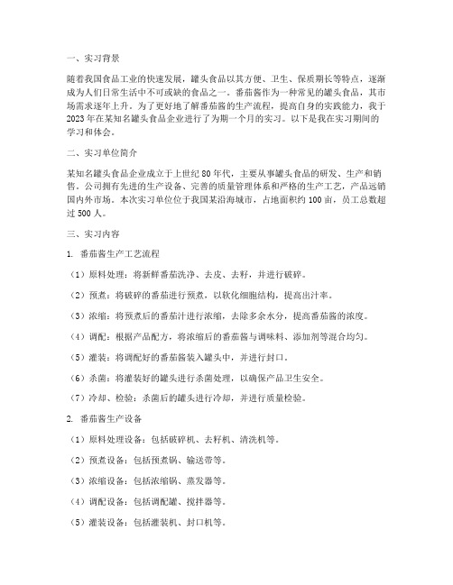 番茄酱灌装实习报告