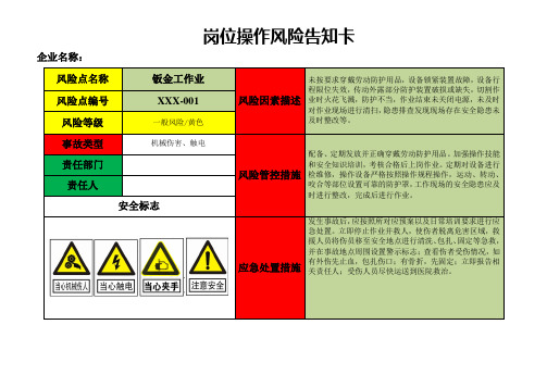 各岗位操作风险告知卡(Word版39个)