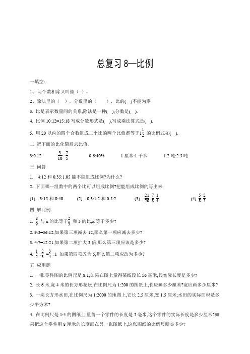 2013新编人教版小学六年级毕业班数学科分类总复习练习题