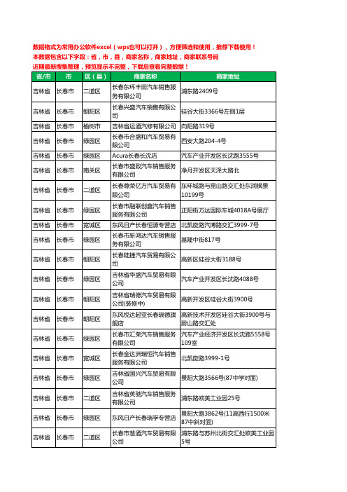 新版吉林省长春市汽车4S店工商企业公司名录名单黄页大全136家
