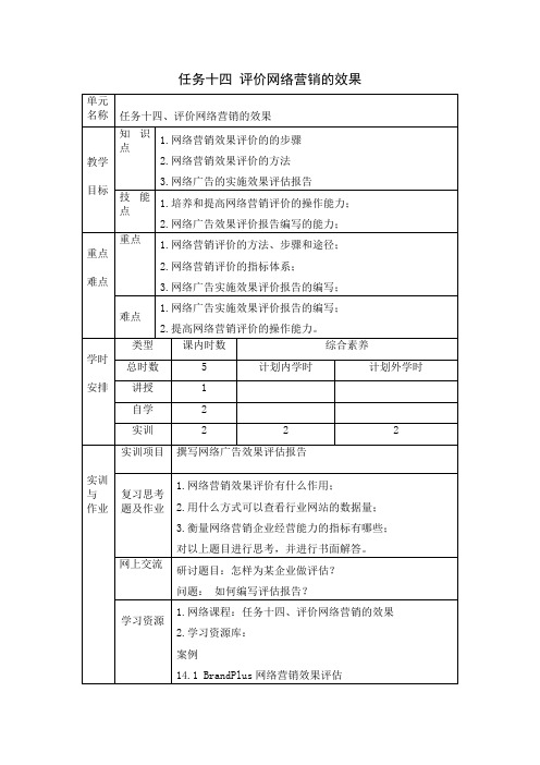 《网络营销》第十四章教案：评价网络营销的效果