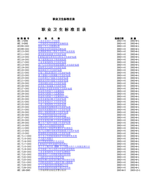 职 业 卫 生 标 准 目 录