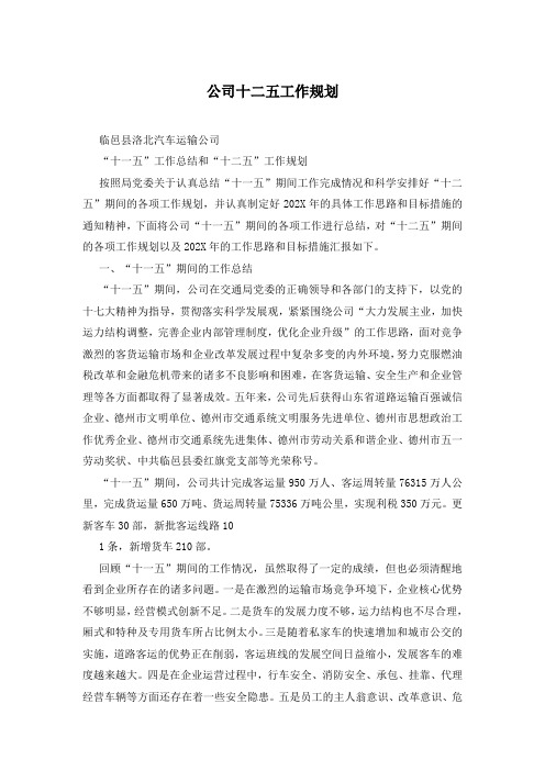 公司十二五工作规划