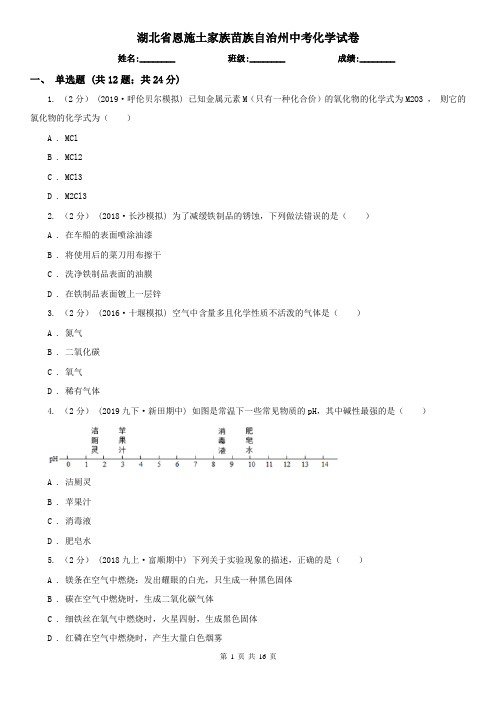 湖北省恩施土家族苗族自治州中考化学试卷