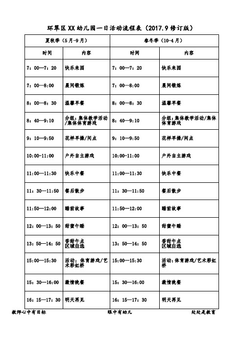 【定】XX幼儿园一日活动时间流程