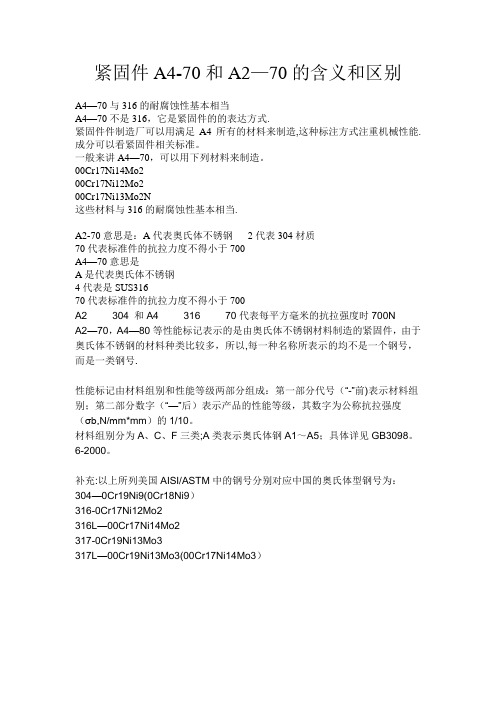 紧固件A4-70和A2-70的含义和区别