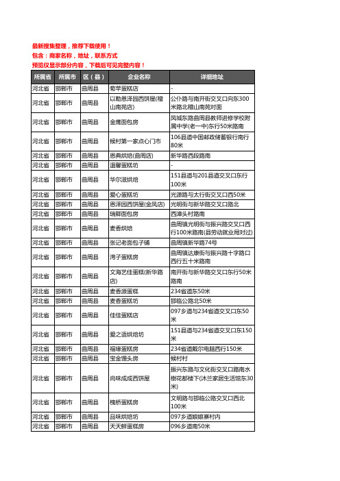 新版河北省邯郸市曲周县蛋糕房企业公司商家户名录单联系方式地址大全65家
