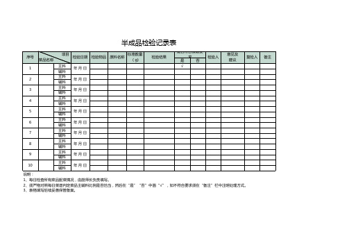 半成品检验记录表