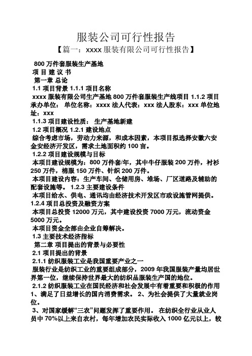 工作报告之服装公司可行性报告