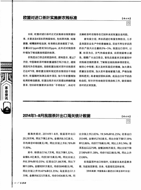 欧盟对进口茶叶实施新农残标准