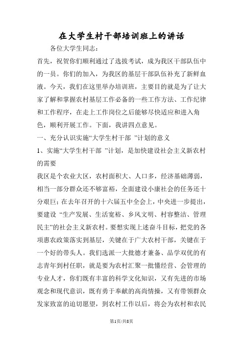 在大学生村干部培训班上的讲话