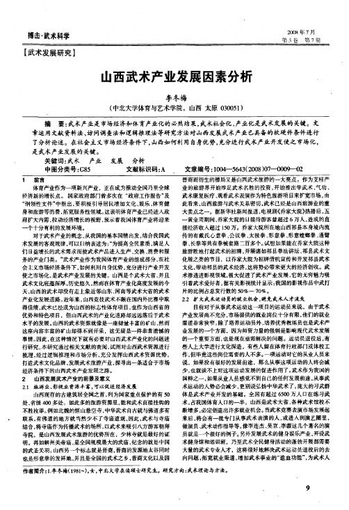 山西武术产业发展因素分析