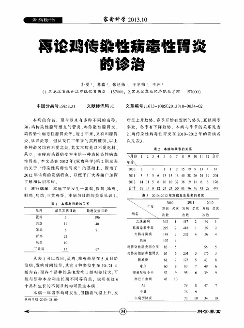 再论鸡传染性病毒性胃炎的诊治