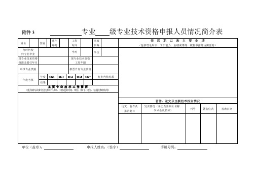 专业级专业技术资格申报人员情况简介表