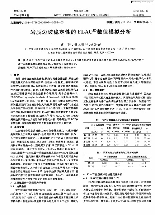 岩质边坡稳定性的FLAC 3D数值模拟分析