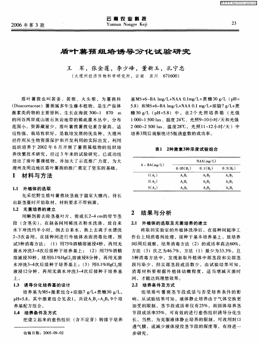 盾叶薯蓣组培诱导分化试验研究