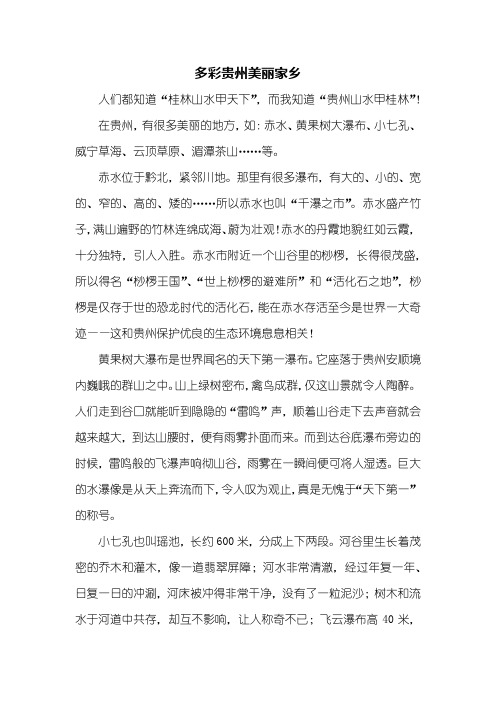 三年级作文：多彩贵州美丽家乡作文900字
