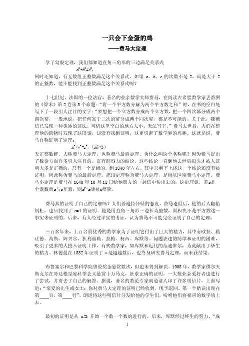 一只会下金蛋的鸡——费马大定理