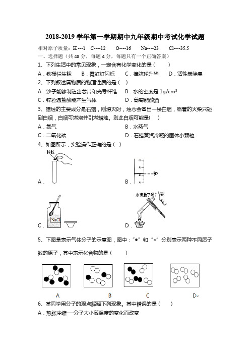 2018-2019学年第一学期期中九年级期中考试化学试题