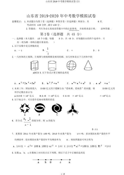 山东省2019中考数学模拟试卷(含)