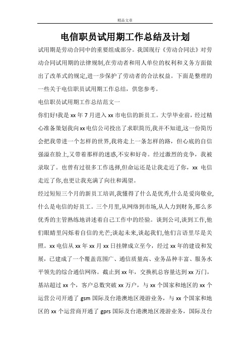 电信职员试用期工作总结及计划