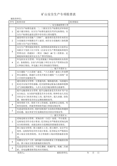 矿山安全生产专项检查表