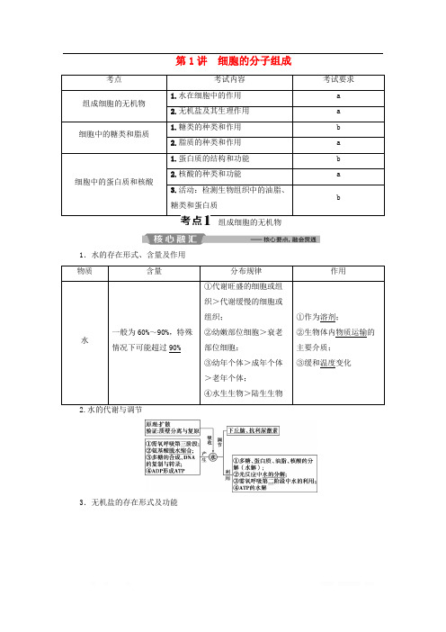 浙江省2020版高考生物二轮复习第1讲细胞的分子组