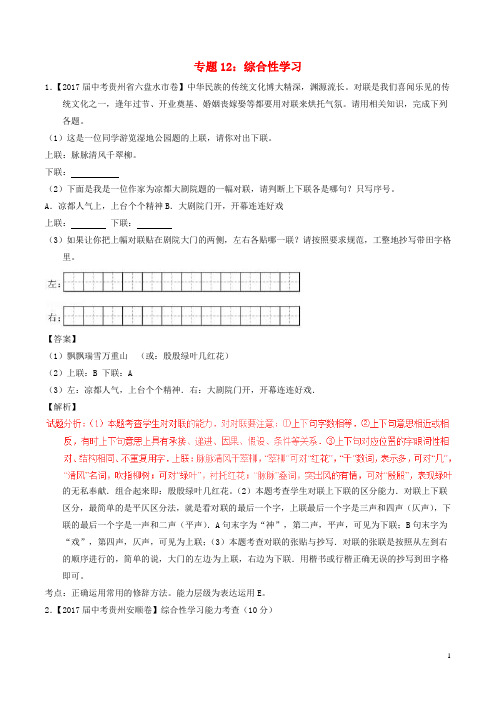 部编版2020年中考语文试题分项版解析汇编第01期专题综合性学习含解析0