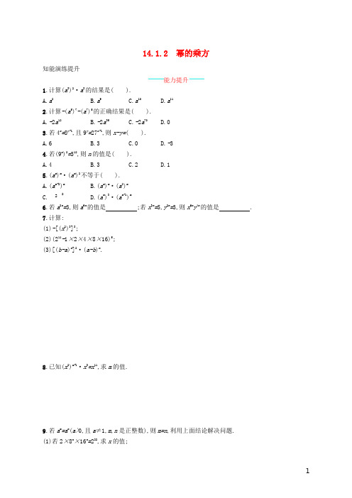 八年级数学上册第十四章14.1整式的乘法14.1.2幂的乘方知能演练提升人教版