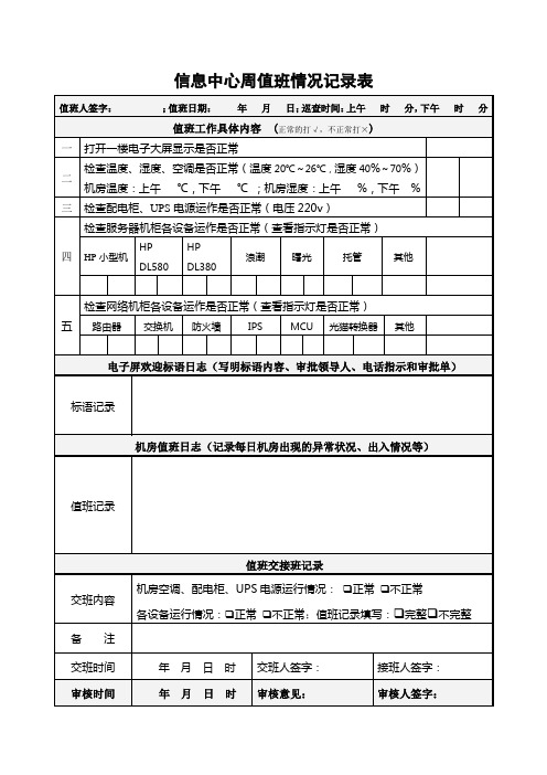 信息中心机房值班记录表