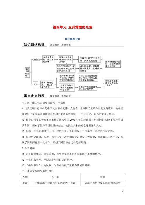 最新学年高中历史 第四单元 亚洲觉醒的先驱单元提升学案 新人教版选修4(考试必备)