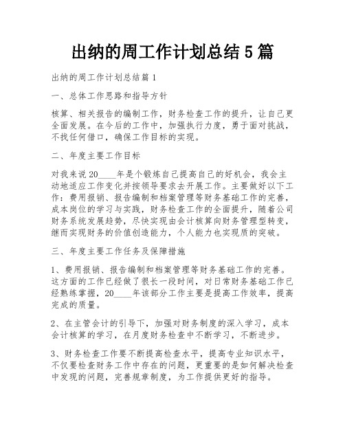 出纳的周工作计划总结5篇