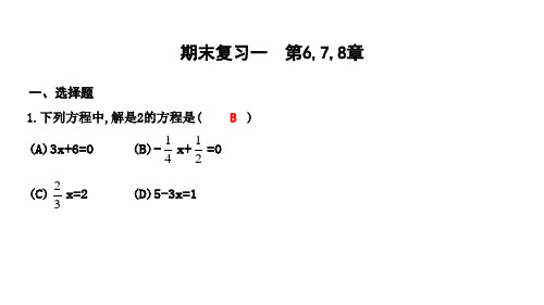 2019年春华东师大版七年级下册数学习题课件：期末复习一 第6,7,8章(共23张PPT)