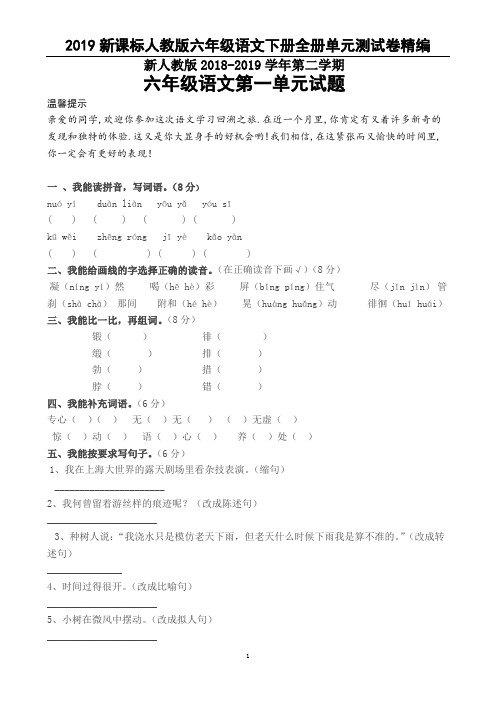 2019新人教版六年级语文下册全册单元测试卷精编
