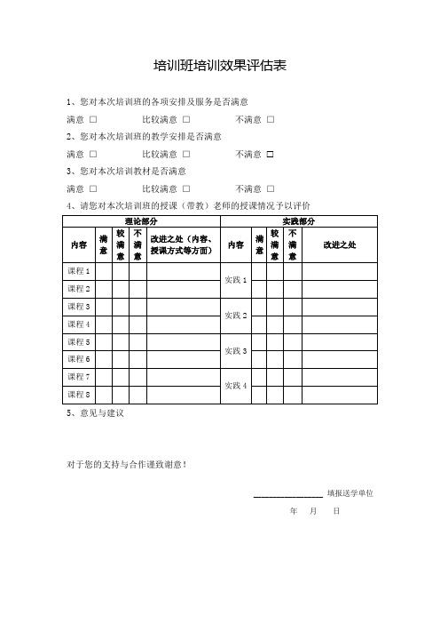 培训班培训效果评估表