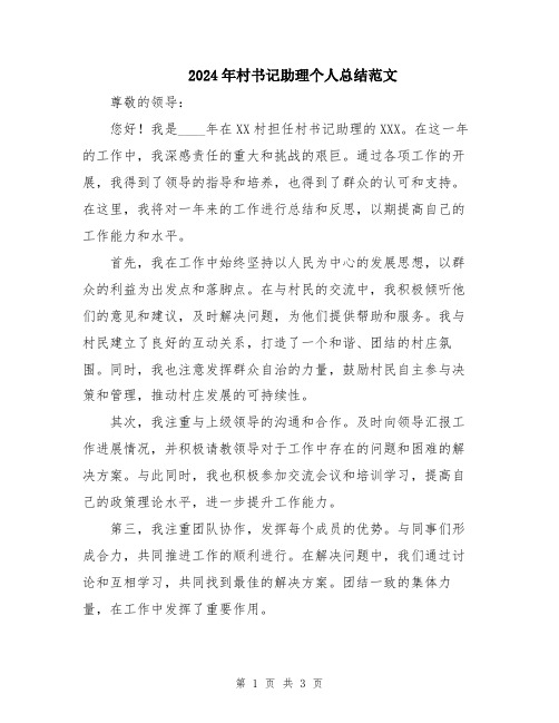 2024年村书记助理个人总结范文